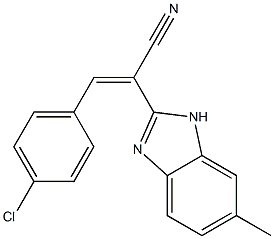 (E)-3-(4-chlorophenyl)-2-(6-methyl-1H-benzimidazol-2-yl)prop-2-enenitrile 结构式