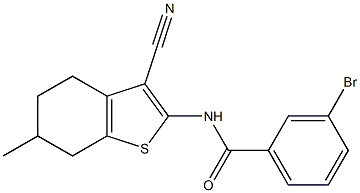 3-bromo-N-(3-cyano-6-methyl-4,5,6,7-tetrahydro-1-benzothiophen-2-yl)benzamide,,结构式