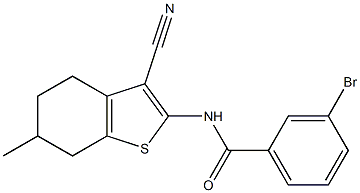 3-bromo-N-(3-cyano-6-methyl-4,5,6,7-tetrahydro-1-benzothiophen-2-yl)benzamide 结构式