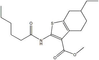 methyl 6-ethyl-2-(hexanoylamino)-4,5,6,7-tetrahydro-1-benzothiophene-3-carboxylate Struktur