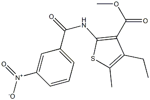 methyl 4-ethyl-5-methyl-2-[(3-nitrobenzoyl)amino]thiophene-3-carboxylate 化学構造式