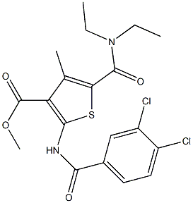 methyl 2-[(3,4-dichlorobenzoyl)amino]-5-(diethylcarbamoyl)-4-methylthiophene-3-carboxylate Struktur