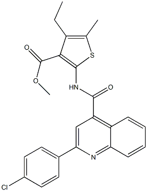 methyl 2-[[2-(4-chlorophenyl)quinoline-4-carbonyl]amino]-4-ethyl-5-methylthiophene-3-carboxylate 化学構造式
