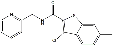 3-chloro-6-methyl-N-(pyridin-2-ylmethyl)-1-benzothiophene-2-carboxamide,,结构式