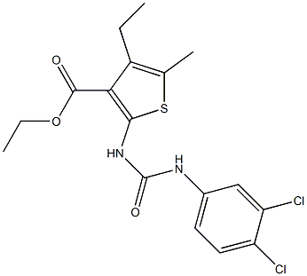 ethyl 2-[(3,4-dichlorophenyl)carbamoylamino]-4-ethyl-5-methylthiophene-3-carboxylate 化学構造式