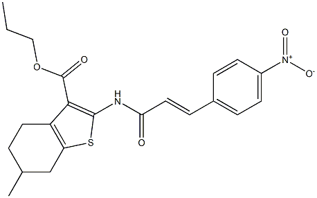 propyl 6-methyl-2-[[(E)-3-(4-nitrophenyl)prop-2-enoyl]amino]-4,5,6,7-tetrahydro-1-benzothiophene-3-carboxylate 化学構造式