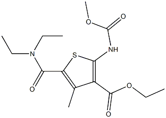 ethyl 5-(diethylcarbamoyl)-2-(methoxycarbonylamino)-4-methylthiophene-3-carboxylate Struktur