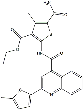 ethyl 5-carbamoyl-4-methyl-2-[[2-(5-methylthiophen-2-yl)quinoline-4-carbonyl]amino]thiophene-3-carboxylate Structure