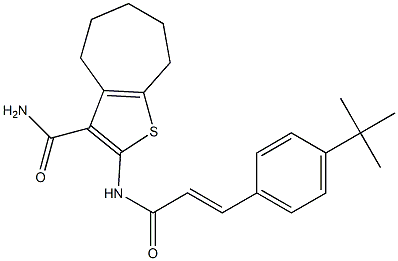 2-[[(E)-3-(4-tert-butylphenyl)prop-2-enoyl]amino]-5,6,7,8-tetrahydro-4H-cyclohepta[b]thiophene-3-carboxamide Structure