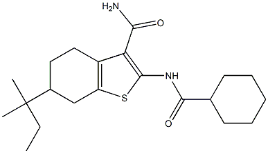 2-(cyclohexanecarbonylamino)-6-(2-methylbutan-2-yl)-4,5,6,7-tetrahydro-1-benzothiophene-3-carboxamide 化学構造式