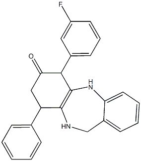 6-(3-fluorophenyl)-9-phenyl-5,6,8,9,10,11-hexahydrobenzo[b][1,4]benzodiazepin-7-one 化学構造式