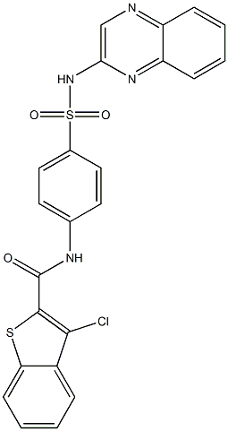 3-chloro-N-[4-(quinoxalin-2-ylsulfamoyl)phenyl]-1-benzothiophene-2-carboxamide 化学構造式