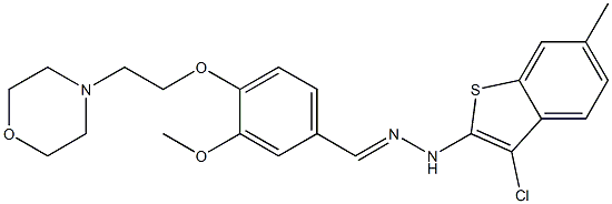 3-chloro-N-[(E)-[3-methoxy-4-(2-morpholin-4-ylethoxy)phenyl]methylideneamino]-6-methyl-1-benzothiophen-2-amine 化学構造式