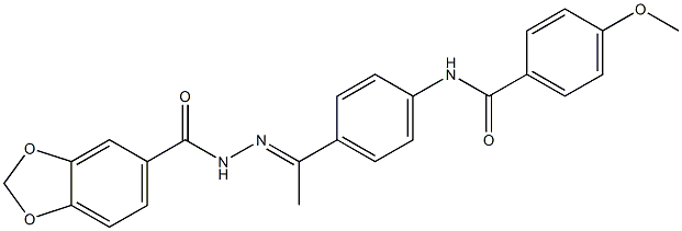 N-[(E)-1-[4-[(4-methoxybenzoyl)amino]phenyl]ethylideneamino]-1,3-benzodioxole-5-carboxamide 化学構造式