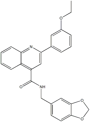 N-(1,3-benzodioxol-5-ylmethyl)-2-(3-ethoxyphenyl)quinoline-4-carboxamide 化学構造式
