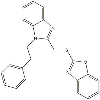2-[[1-(2-phenylethyl)benzimidazol-2-yl]methylsulfanyl]-1,3-benzoxazole 化学構造式