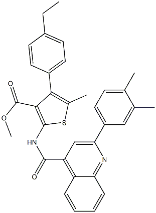 methyl 2-[[2-(3,4-dimethylphenyl)quinoline-4-carbonyl]amino]-4-(4-ethylphenyl)-5-methylthiophene-3-carboxylate 化学構造式