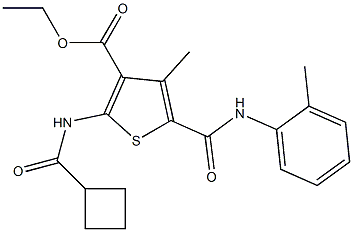 ethyl 2-(cyclobutanecarbonylamino)-4-methyl-5-[(2-methylphenyl)carbamoyl]thiophene-3-carboxylate Struktur