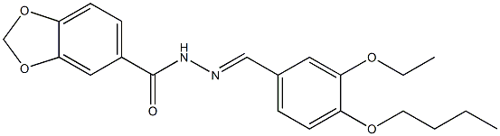 N-[(E)-(4-butoxy-3-ethoxyphenyl)methylideneamino]-1,3-benzodioxole-5-carboxamide 化学構造式