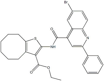 ethyl 2-[(6-bromo-2-phenylquinoline-4-carbonyl)amino]-4,5,6,7,8,9-hexahydrocycloocta[b]thiophene-3-carboxylate 化学構造式