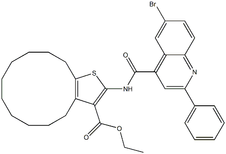 ethyl 2-[(6-bromo-2-phenylquinoline-4-carbonyl)amino]-4,5,6,7,8,9,10,11,12,13-decahydrocyclododeca[b]thiophene-3-carboxylate Structure