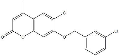 6-chloro-7-[(3-chlorophenyl)methoxy]-4-methylchromen-2-one 化学構造式