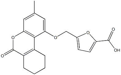 5-[(3-methyl-6-oxo-7,8,9,10-tetrahydrobenzo[c]chromen-1-yl)oxymethyl]furan-2-carboxylic acid Struktur