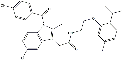 2-[1-(4-chlorobenzoyl)-5-methoxy-2-methylindol-3-yl]-N-[2-(5-methyl-2-propan-2-ylphenoxy)ethyl]acetamide Struktur
