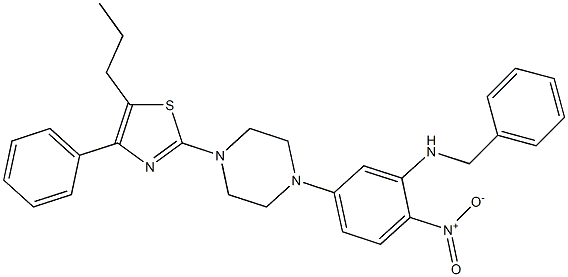 N-benzyl-2-nitro-5-[4-(4-phenyl-5-propyl-1,3-thiazol-2-yl)piperazin-1-yl]aniline Struktur