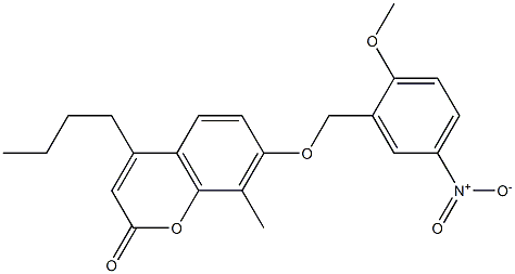 4-butyl-7-[(2-methoxy-5-nitrophenyl)methoxy]-8-methylchromen-2-one Struktur