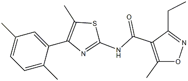 N-[4-(2,5-dimethylphenyl)-5-methyl-1,3-thiazol-2-yl]-3-ethyl-5-methyl-1,2-oxazole-4-carboxamide,,结构式