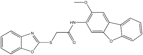 2-(1,3-benzoxazol-2-ylsulfanyl)-N-(2-methoxydibenzofuran-3-yl)acetamide 化学構造式