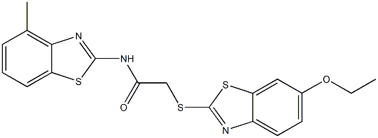 2-[(6-ethoxy-1,3-benzothiazol-2-yl)sulfanyl]-N-(4-methyl-1,3-benzothiazol-2-yl)acetamide 化学構造式