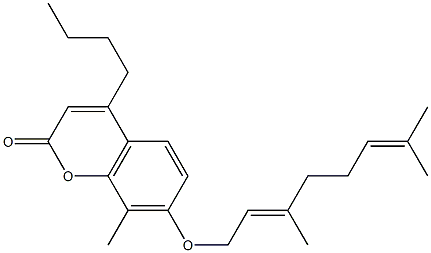 4-butyl-7-[(2E)-3,7-dimethylocta-2,6-dienoxy]-8-methylchromen-2-one Structure