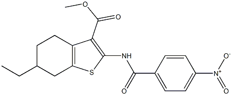methyl 6-ethyl-2-[(4-nitrobenzoyl)amino]-4,5,6,7-tetrahydro-1-benzothiophene-3-carboxylate 化学構造式