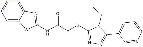 N-(1,3-benzothiazol-2-yl)-2-[(4-ethyl-5-pyridin-3-yl-1,2,4-triazol-3-yl)sulfanyl]acetamide 化学構造式