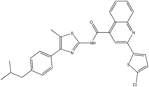 2-(5-chlorothiophen-2-yl)-N-[5-methyl-4-[4-(2-methylpropyl)phenyl]-1,3-thiazol-2-yl]quinoline-4-carboxamide Structure