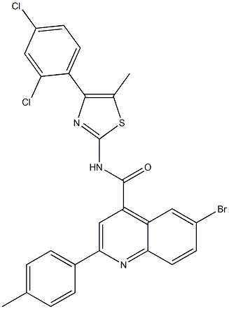 6-bromo-N-[4-(2,4-dichlorophenyl)-5-methyl-1,3-thiazol-2-yl]-2-(4-methylphenyl)quinoline-4-carboxamide Struktur