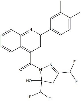 [3,5-bis(difluoromethyl)-5-hydroxy-4H-pyrazol-1-yl]-[2-(3,4-dimethylphenyl)quinolin-4-yl]methanone,,结构式