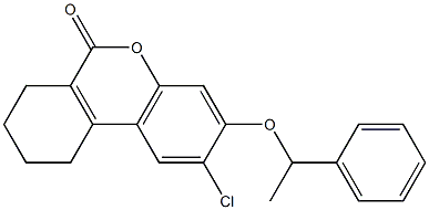 2-chloro-3-(1-phenylethoxy)-7,8,9,10-tetrahydrobenzo[c]chromen-6-one,,结构式