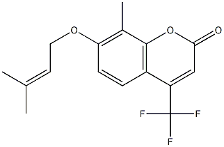 8-methyl-7-(3-methylbut-2-enoxy)-4-(trifluoromethyl)chromen-2-one 化学構造式