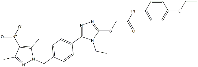 2-[[5-[4-[(3,5-dimethyl-4-nitropyrazol-1-yl)methyl]phenyl]-4-ethyl-1,2,4-triazol-3-yl]sulfanyl]-N-(4-ethoxyphenyl)acetamide 化学構造式