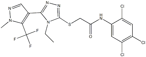 2-[[4-ethyl-5-[1-methyl-5-(trifluoromethyl)pyrazol-4-yl]-1,2,4-triazol-3-yl]sulfanyl]-N-(2,4,5-trichlorophenyl)acetamide 化学構造式