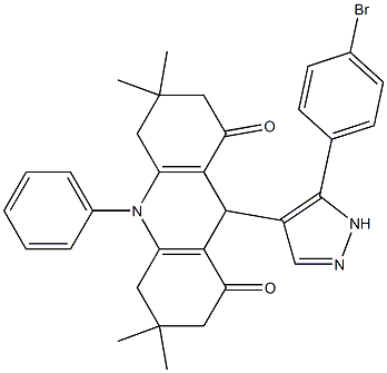 9-[5-(4-bromophenyl)-1H-pyrazol-4-yl]-3,3,6,6-tetramethyl-10-phenyl-4,5,7,9-tetrahydro-2H-acridine-1,8-dione Structure