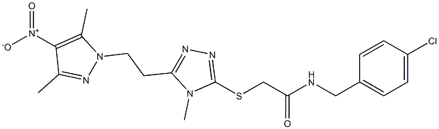 N-[(4-chlorophenyl)methyl]-2-[[5-[2-(3,5-dimethyl-4-nitropyrazol-1-yl)ethyl]-4-methyl-1,2,4-triazol-3-yl]sulfanyl]acetamide Structure