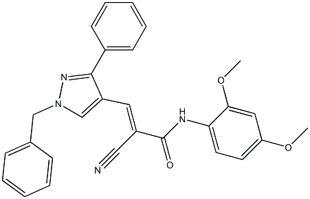 (E)-3-(1-benzyl-3-phenylpyrazol-4-yl)-2-cyano-N-(2,4-dimethoxyphenyl)prop-2-enamide Structure