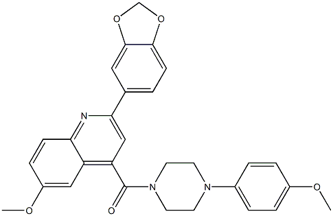 [2-(1,3-benzodioxol-5-yl)-6-methoxyquinolin-4-yl]-[4-(4-methoxyphenyl)piperazin-1-yl]methanone 化学構造式