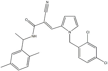 (E)-2-cyano-3-[1-[(2,4-dichlorophenyl)methyl]pyrrol-2-yl]-N-[1-(2,5-dimethylphenyl)ethyl]prop-2-enamide 化学構造式