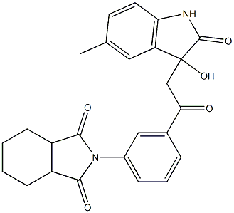 2-[3-[2-(3-hydroxy-5-methyl-2-oxo-1H-indol-3-yl)acetyl]phenyl]-3a,4,5,6,7,7a-hexahydroisoindole-1,3-dione 化学構造式