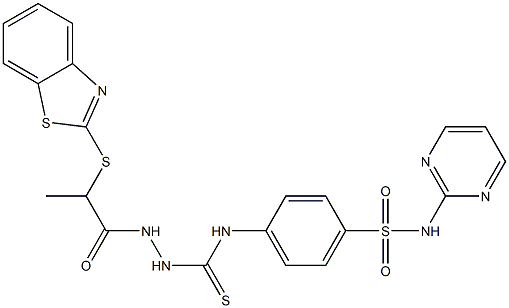 1-[2-(1,3-benzothiazol-2-ylsulfanyl)propanoylamino]-3-[4-(pyrimidin-2-ylsulfamoyl)phenyl]thiourea Structure